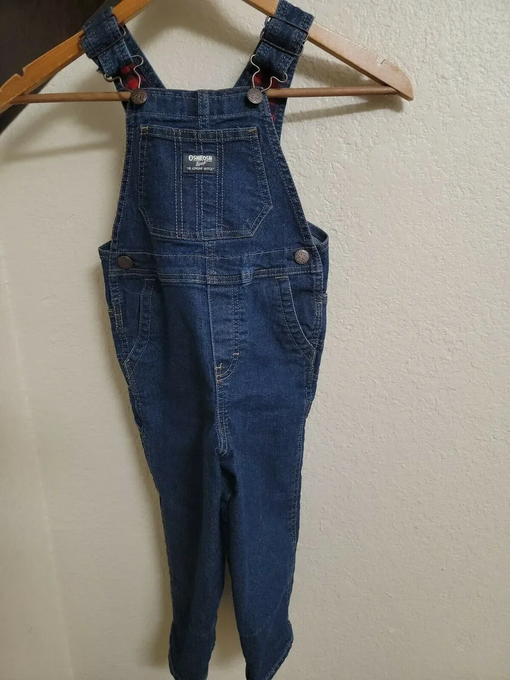 Osh Kosh B'Gosh Flannel Lined Denim Jean Overalls Kids Size 4T